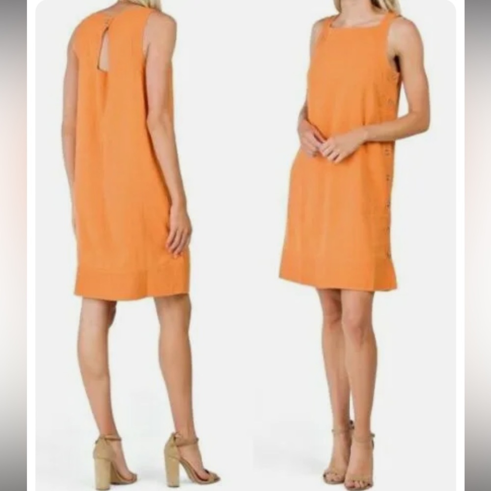 For Cynthia Side Button Linen Blend Keyhole Back Shift Tank Dress Orange Size XL